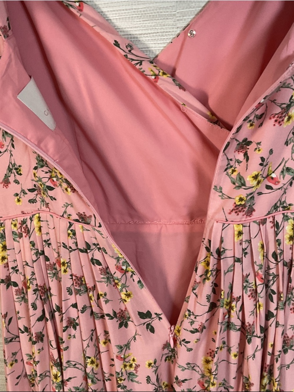 Girl Meets Glam Sarah Dress Sleeveless Pink Floral Midi Size 4 Garden Birds - Picture 12 of 13